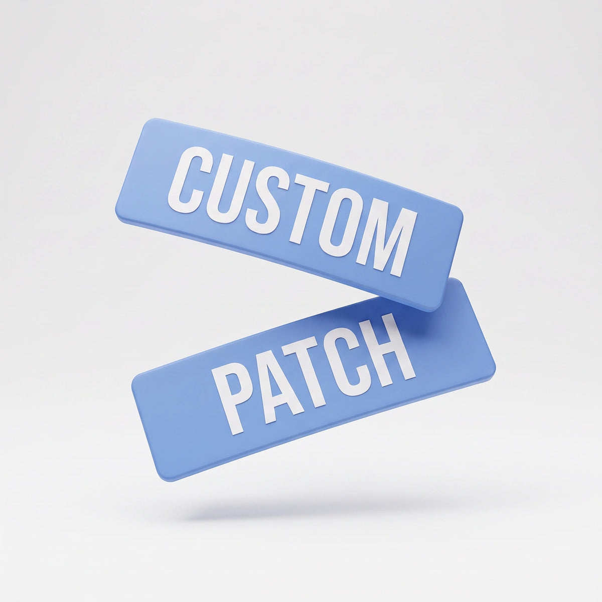 Two custom name patches from the 7AM Club Limited Edition in Air (light blue), reading CUSTOM and PATCH