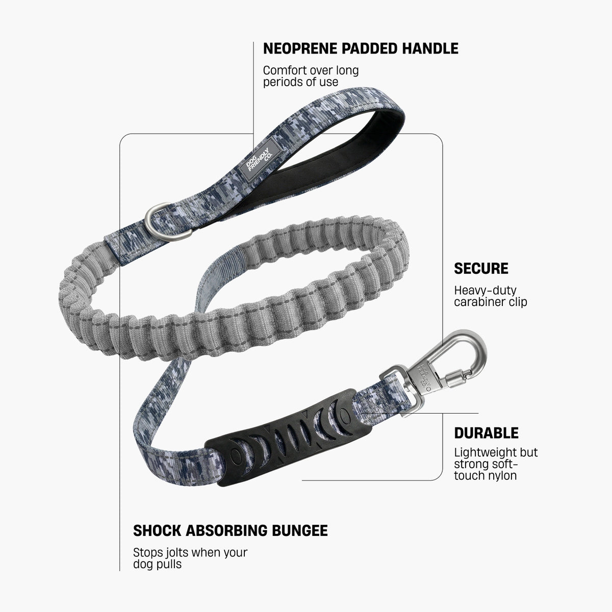 Bungee Dog Leash - Grey Camo
