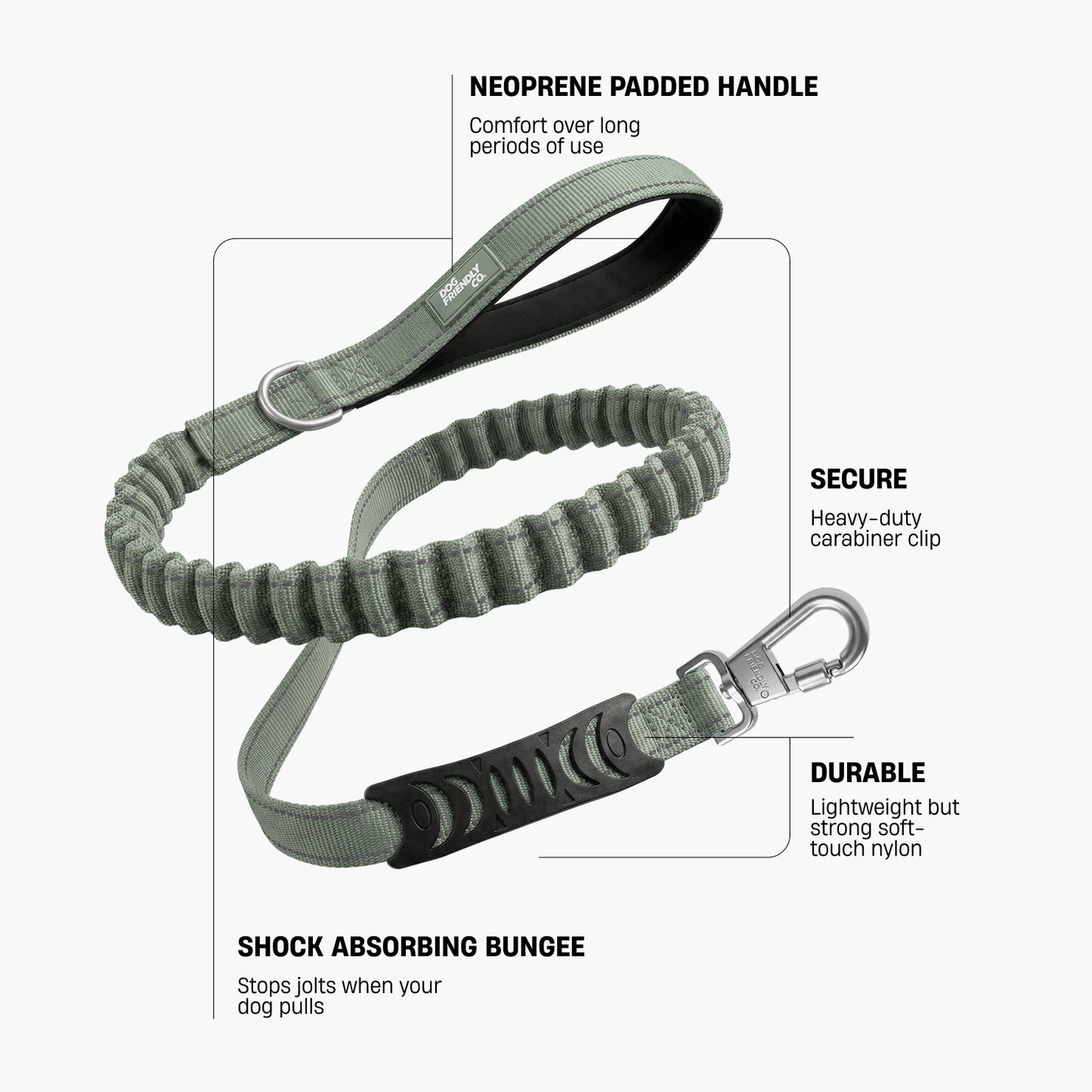 Bungee Dog Leash - Khaki