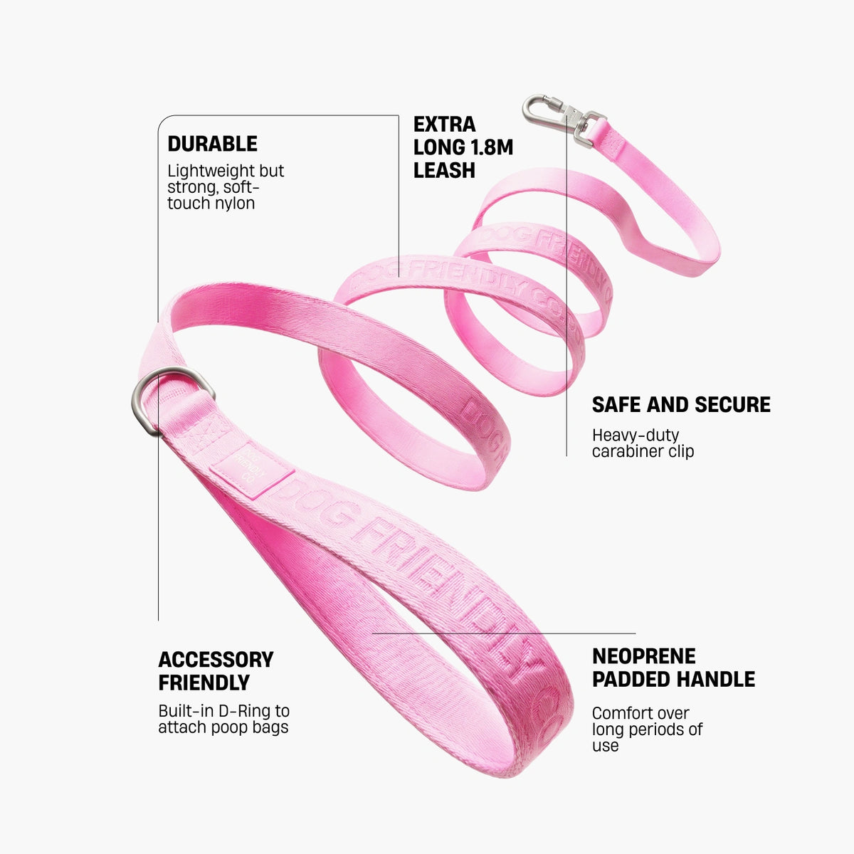 Long Dog Leash - Pink