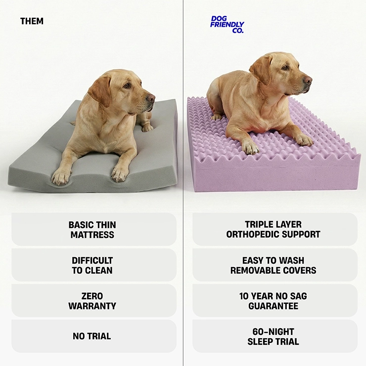 Premium Orthopedic Memory Foam Dog Bed - Grey (Large)